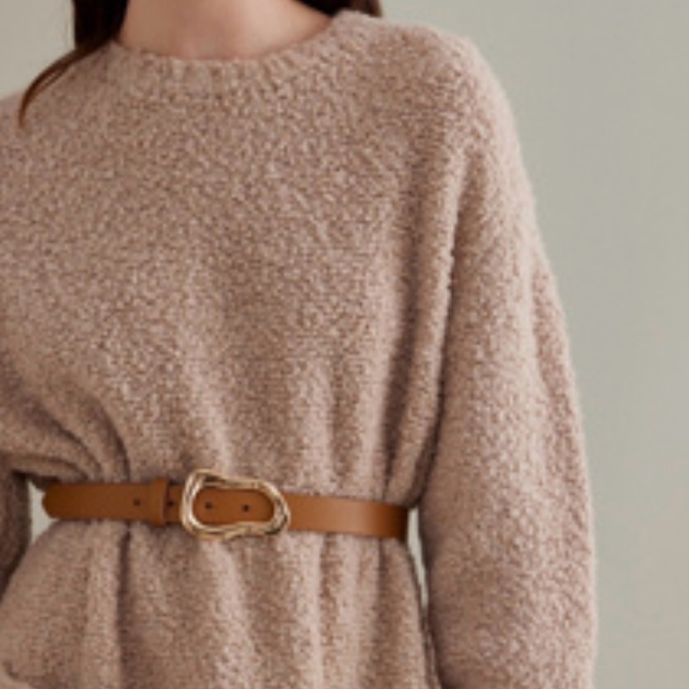 Anthropologie Linea Pelle Sculptural Buckle Leather Belt Honey Silver Size Large - Picture 6 of 10